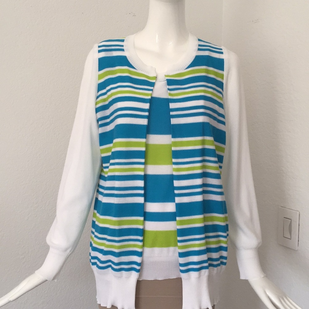 Misook white blue 2 piece set cardigan